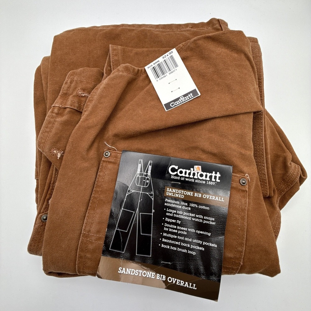 Carhartt Sandstone Bib Overall Double Knee Men 32X30 R06 BRN Brown‎ NWT NOS